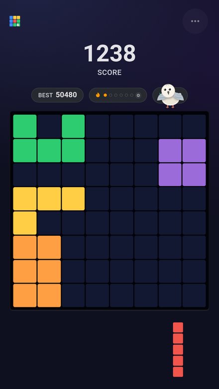 Fit pieces on the 8x8 board with Pip watching